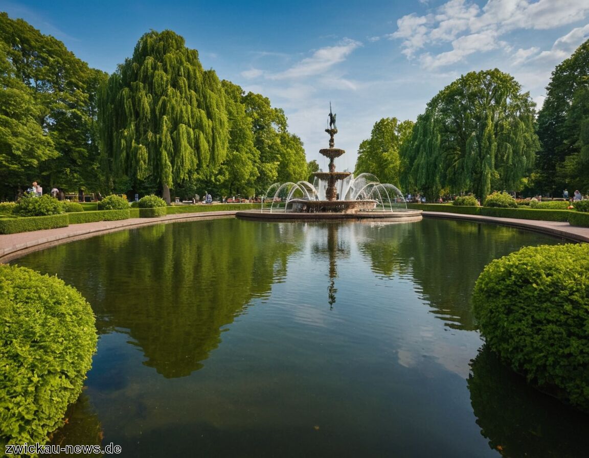 Wasserfontäne im Schwanenteich - Die besten Sehenswürdigkeiten in Zwickau